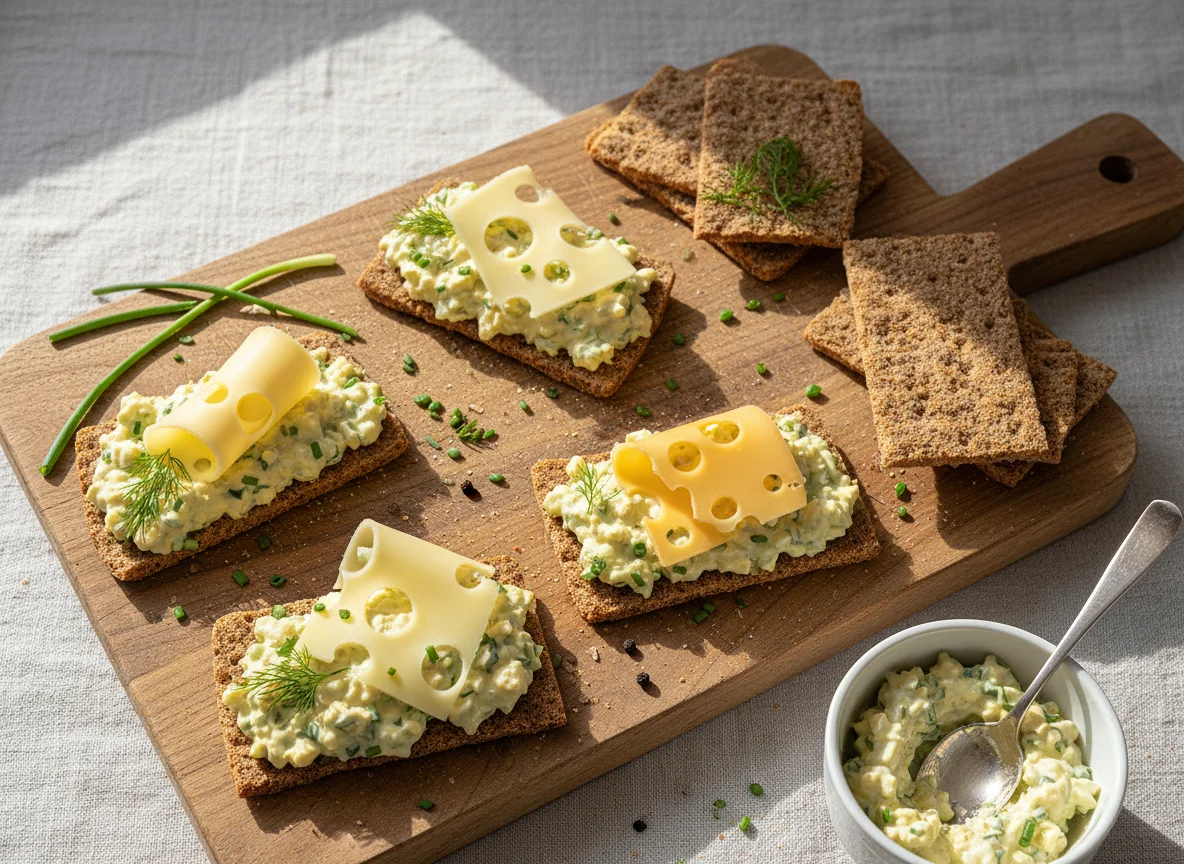 Knäckebrot mit Käse und Eiersalat photo