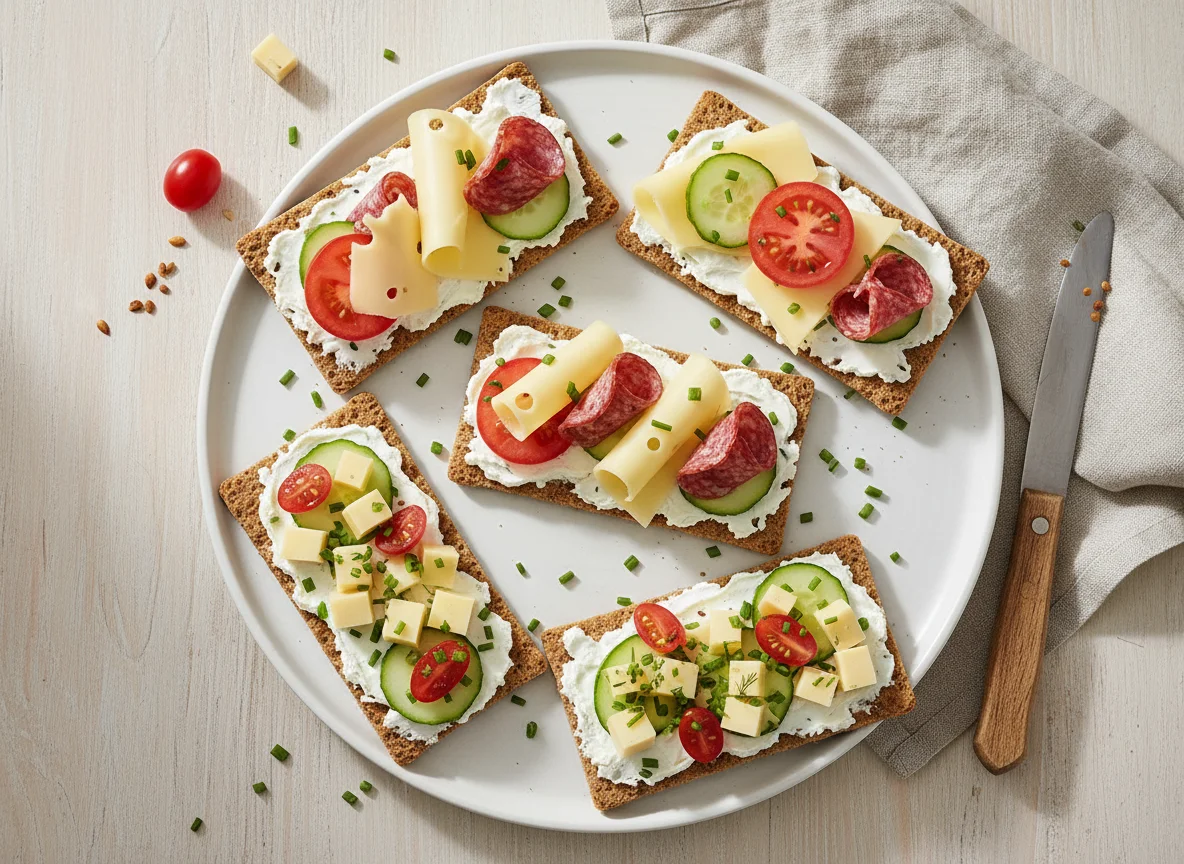 Knäckebrot mit Käse und Gemüse photo