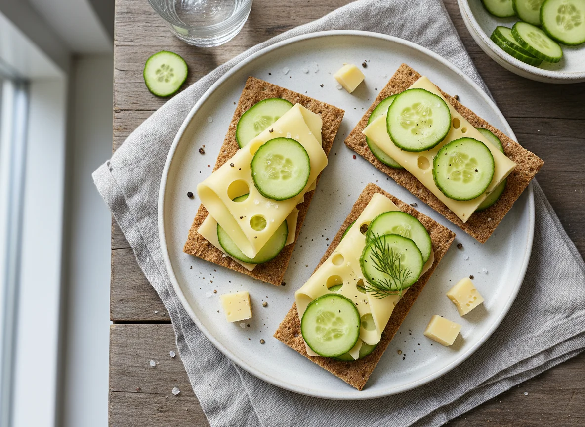 Knäckebrot mit Käse und Gurke photo