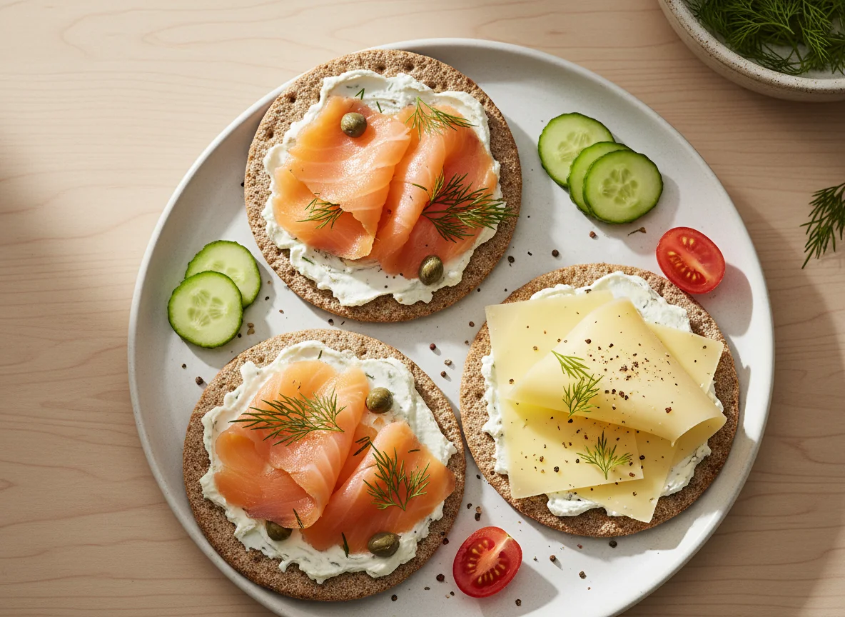 Knäckebrot mit Käse und Lachs photo
