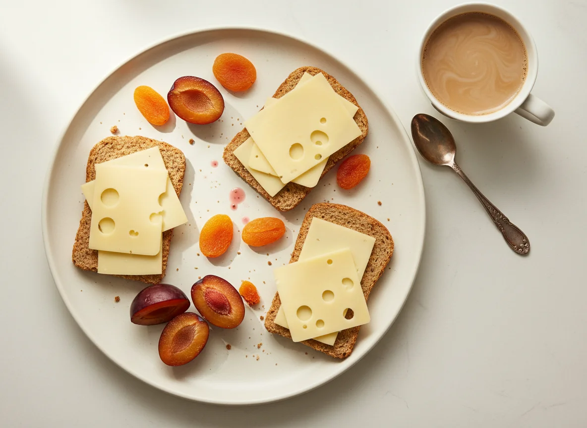 Knäckebrot mit Käse und Obst photo