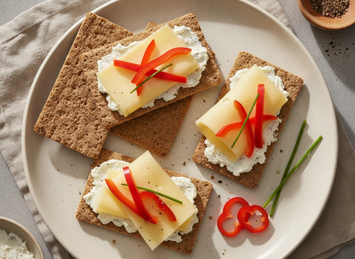 Knäckebrot mit Käse und Paprika photo