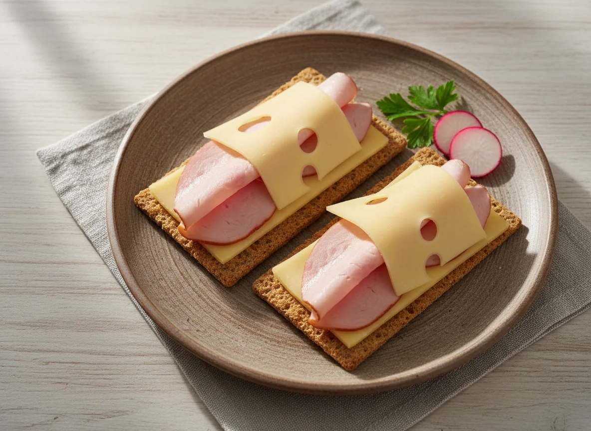 Knäckebrot mit Käse und Putenbrust photo