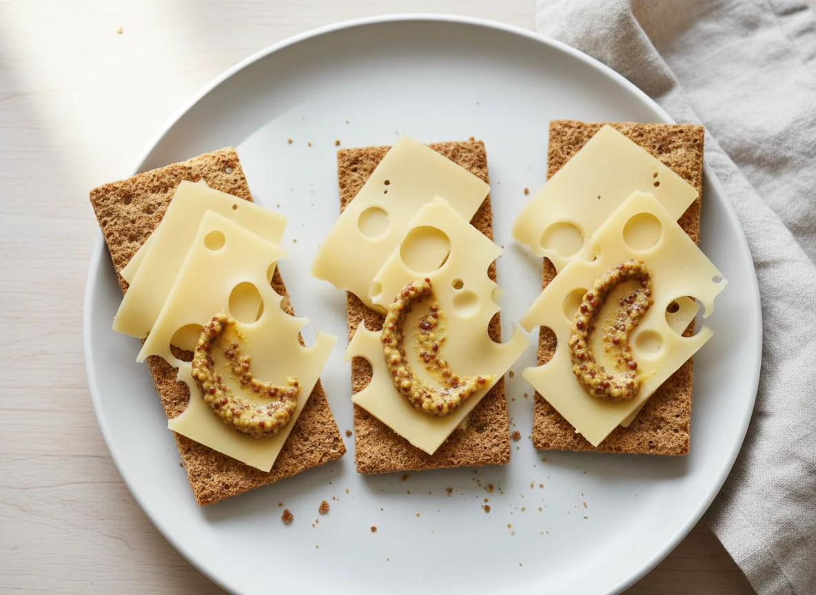 Knäckebrot mit Käse und Senf photo