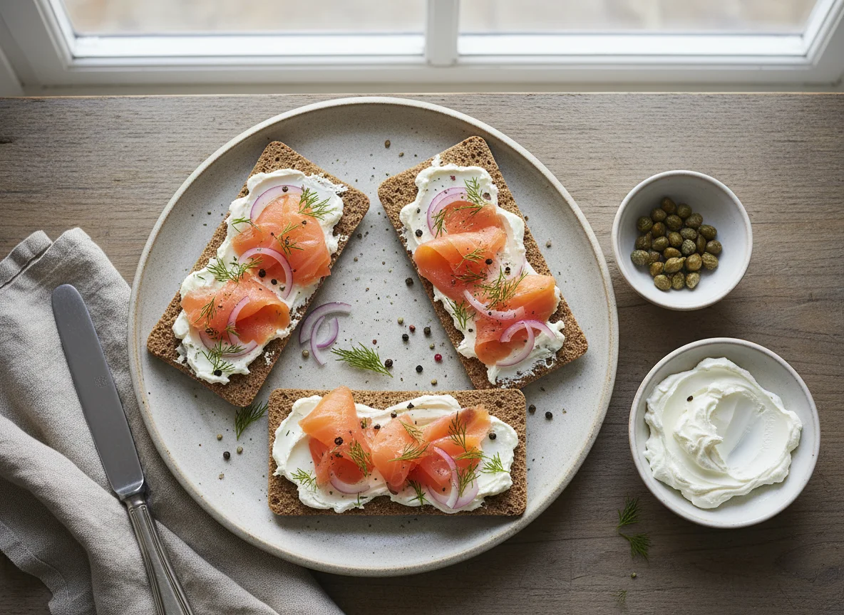 Knäckebrot mit Lachs und Frischkäse photo
