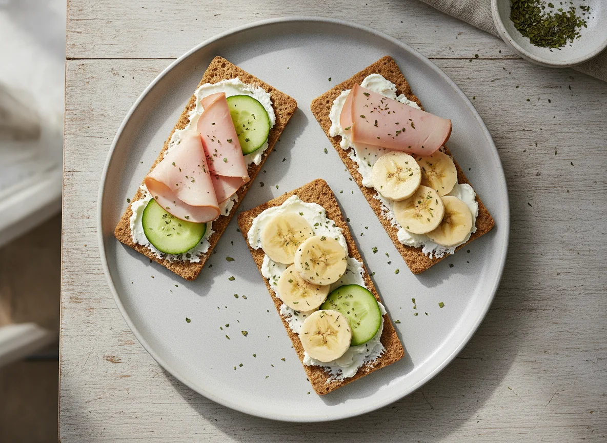 Knäckebrot mit Putenbrust und Banane photo