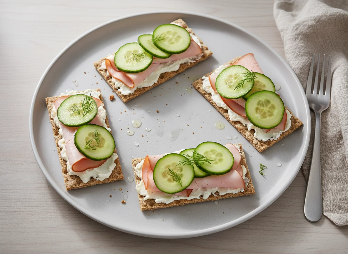 Knäckebrot mit Putenbrust und Gurke photo