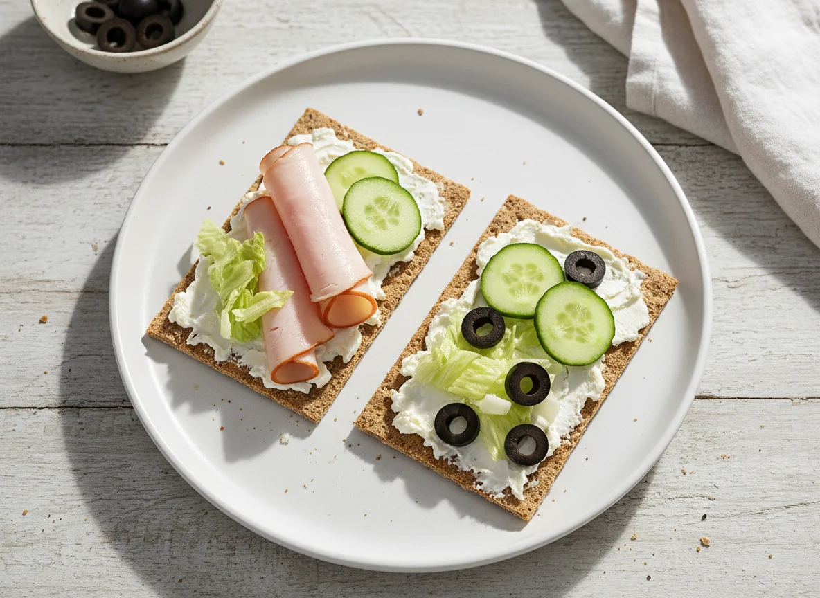 Knäckebrot mit Putenbrust und Salat photo