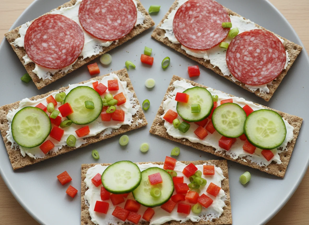 Knäckebrot mit Salami und Gemüse photo