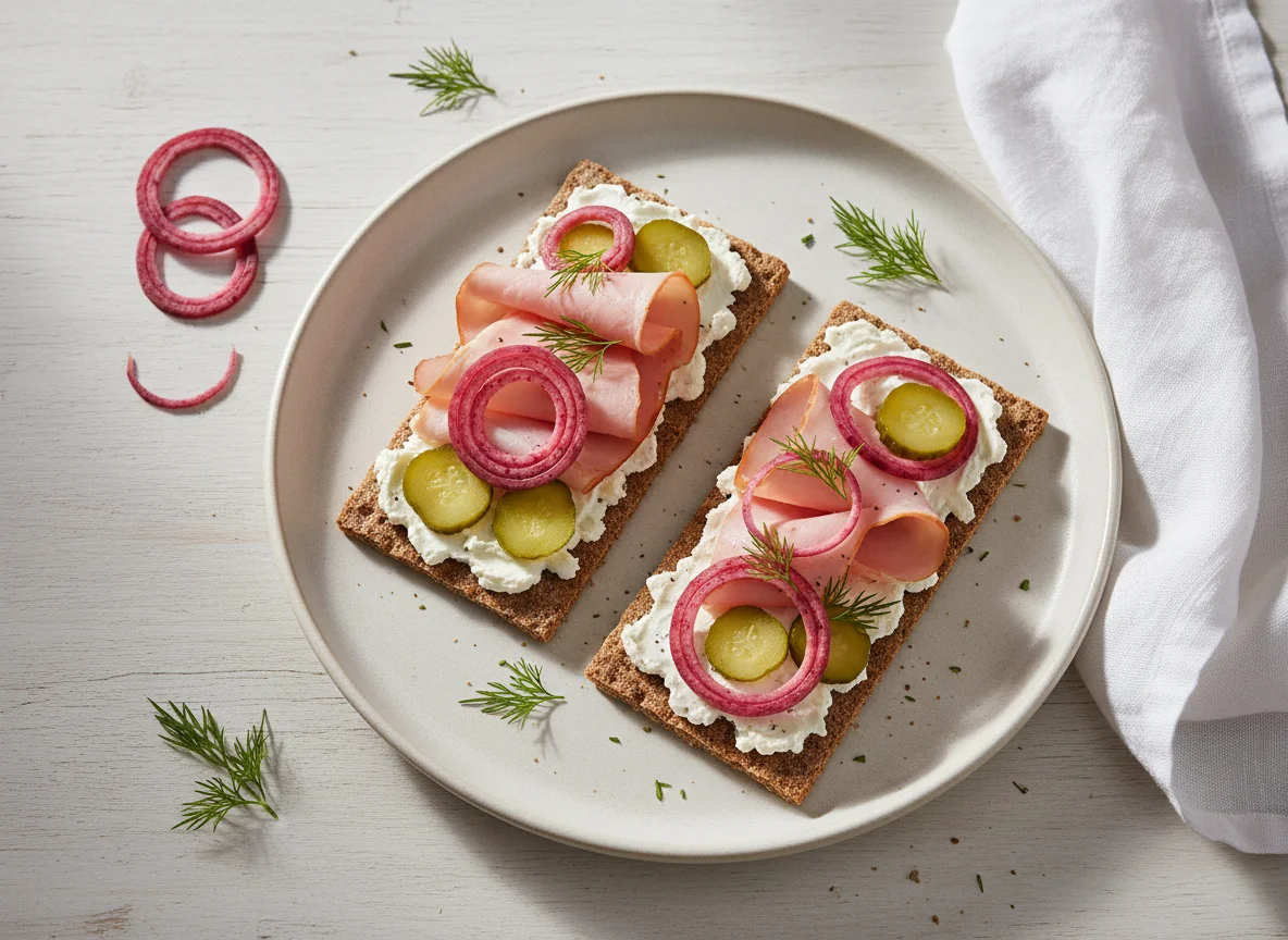 Knäckebrot mit Schinken und Gemüse photo