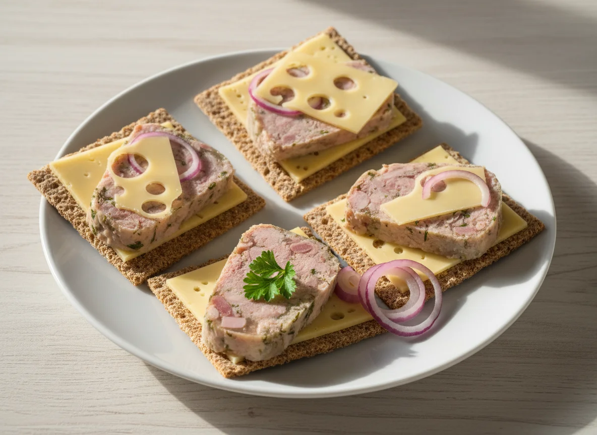 Knäckebrot mit Sülze und Käse photo