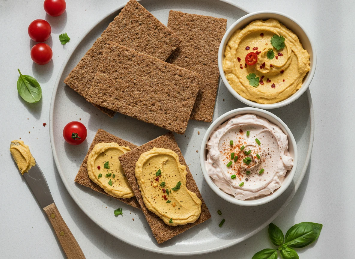 Knäckebrot mit verschiedenen Aufstrichen photo