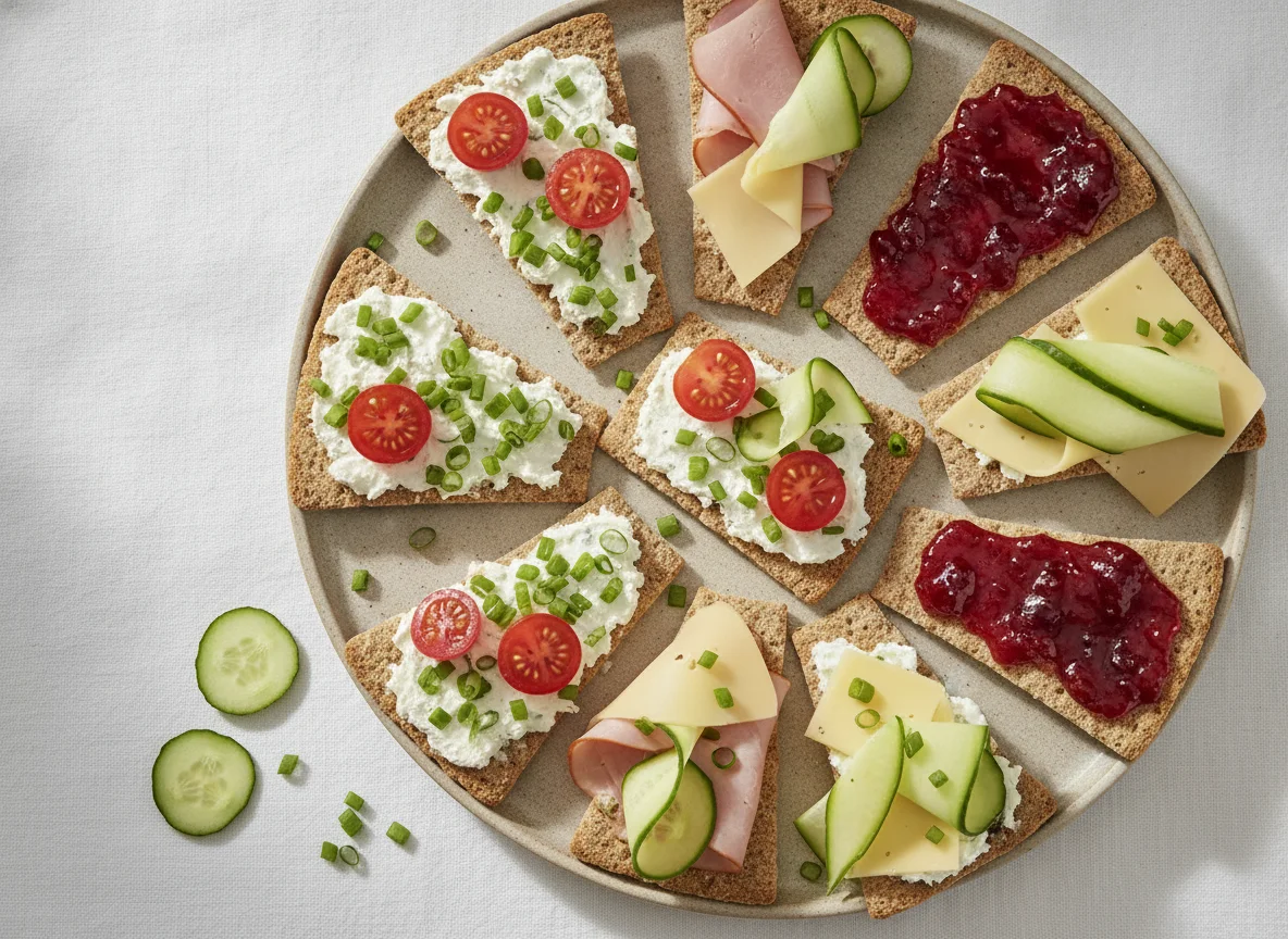 Knäckebrot-Platte mit verschiedenen Belägen photo