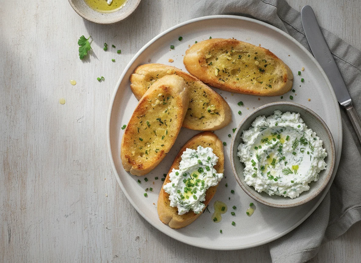 Knoblauchbrot mit Kräuterquark photo