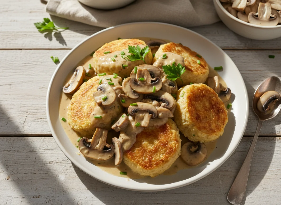Knödel mit Pilzrahmsoße photo