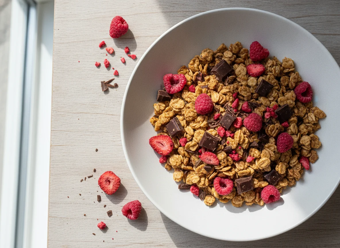 Knuspermüsli mit Beeren und Schokolade photo