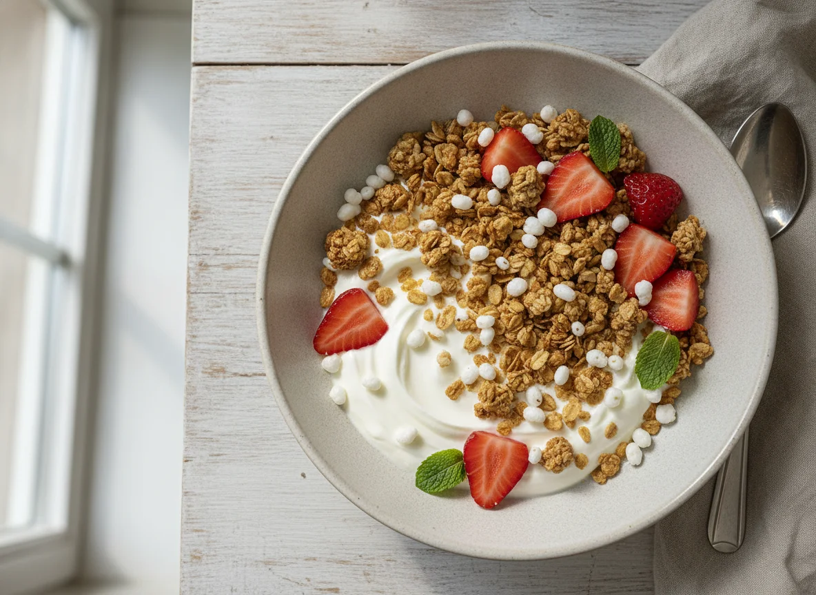 Knuspermüsli mit Erdbeeren und Joghurt photo
