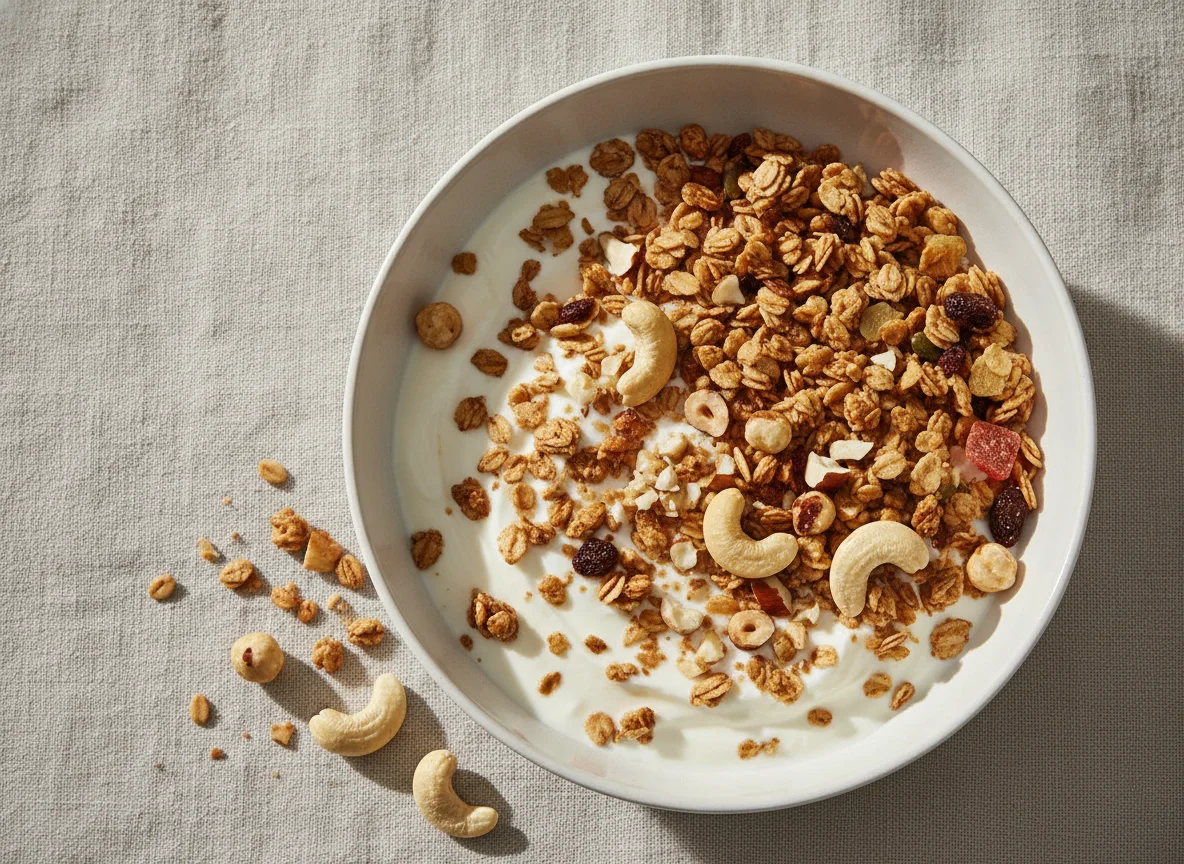 Knuspermüsli mit Joghurt und Nüssen photo
