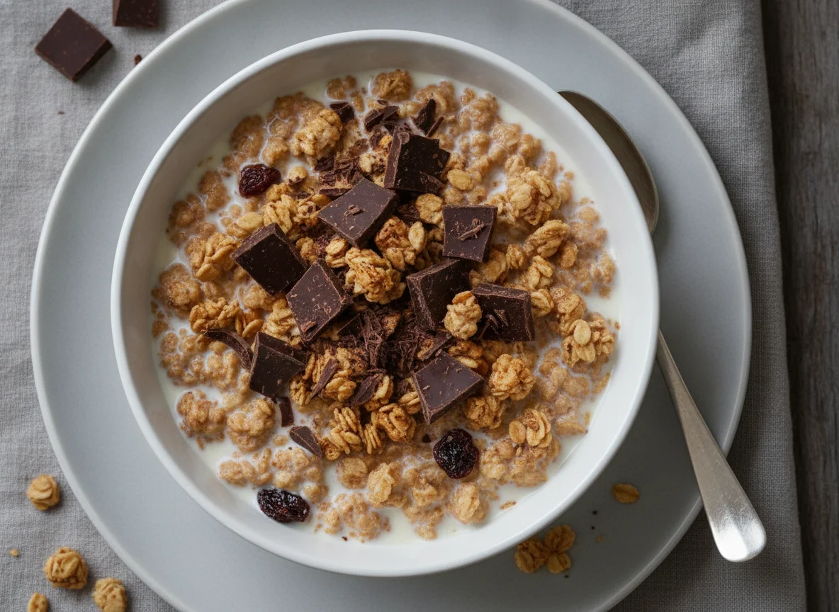 Knuspermüsli mit Milch und Schokolade photo