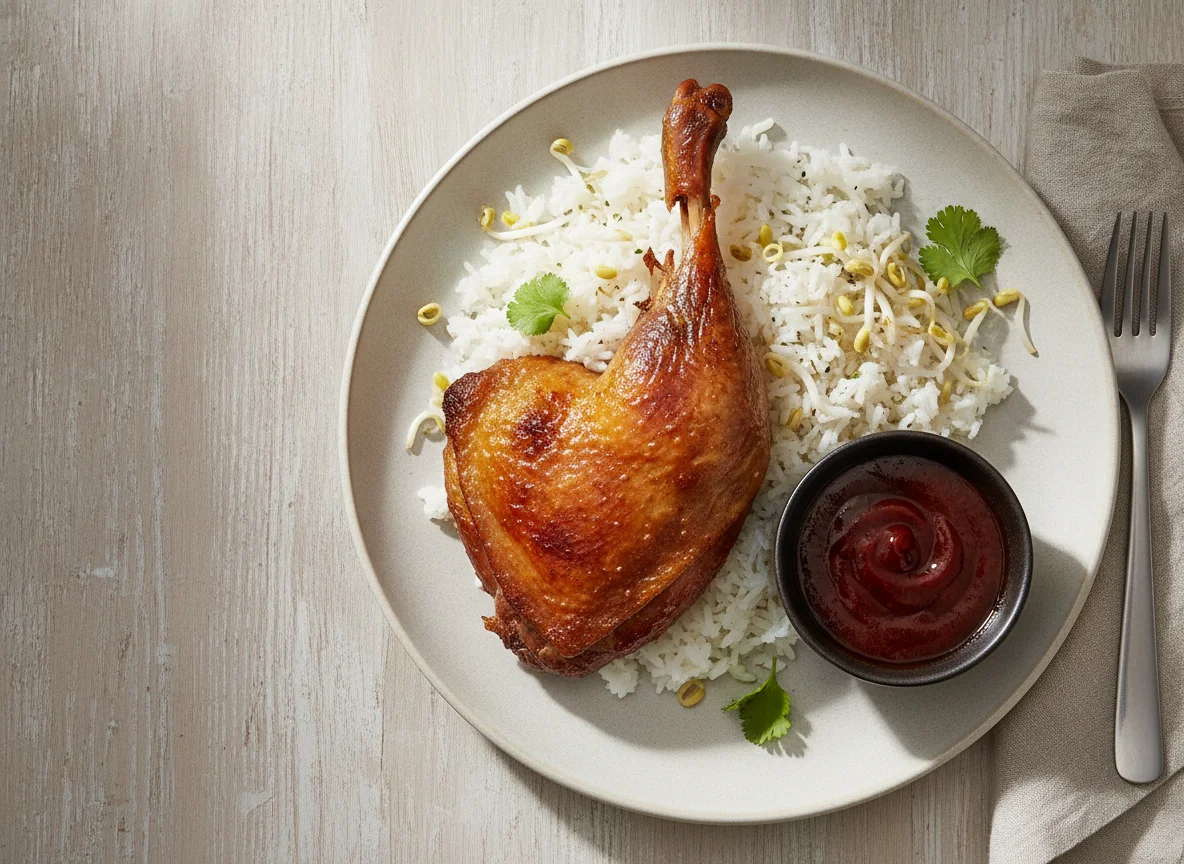 Knusprige Ente mit Reis und Hoisin-Sauce photo