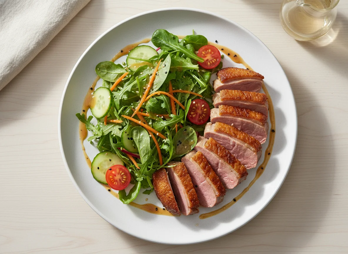 Knusprige Entenbrust mit Salat photo