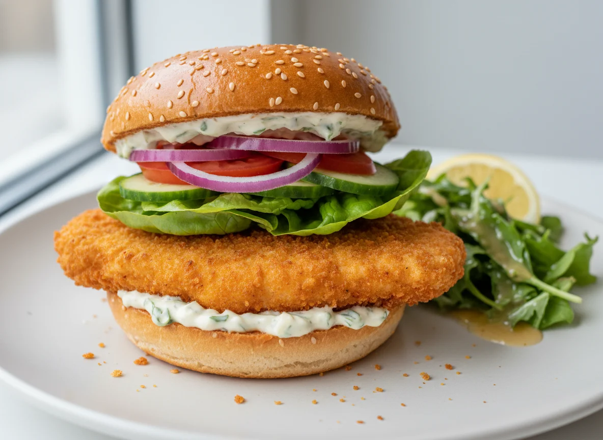 Knuspriger Hähnchenburger mit Salat photo