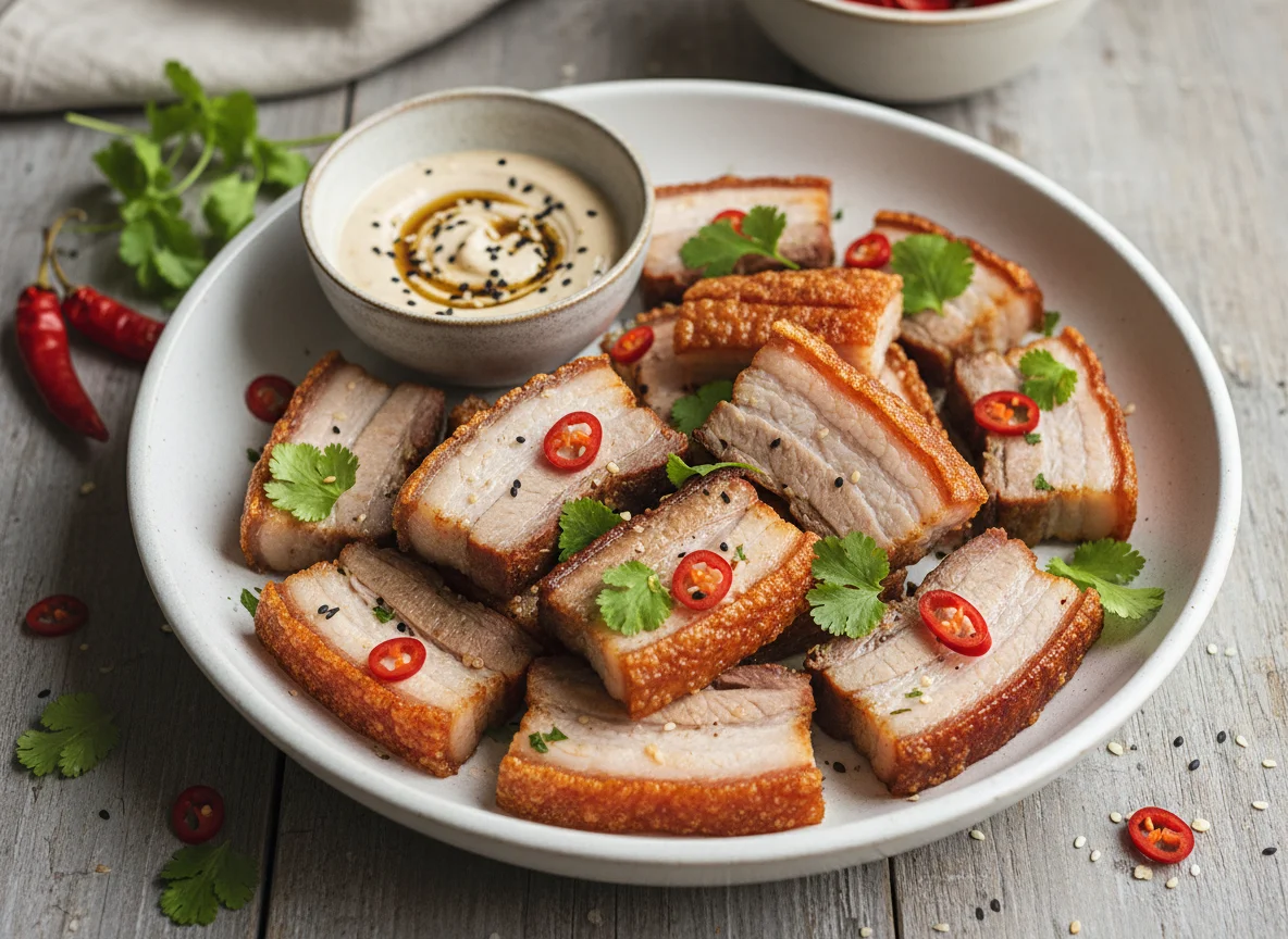 Knuspriger Schweinebauch mit Dip photo