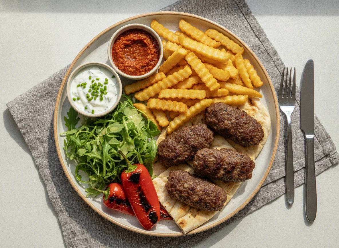 Köfte Teller mit Pommes photo