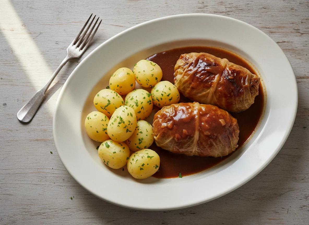 Kohlroulade mit Salzkartoffeln photo