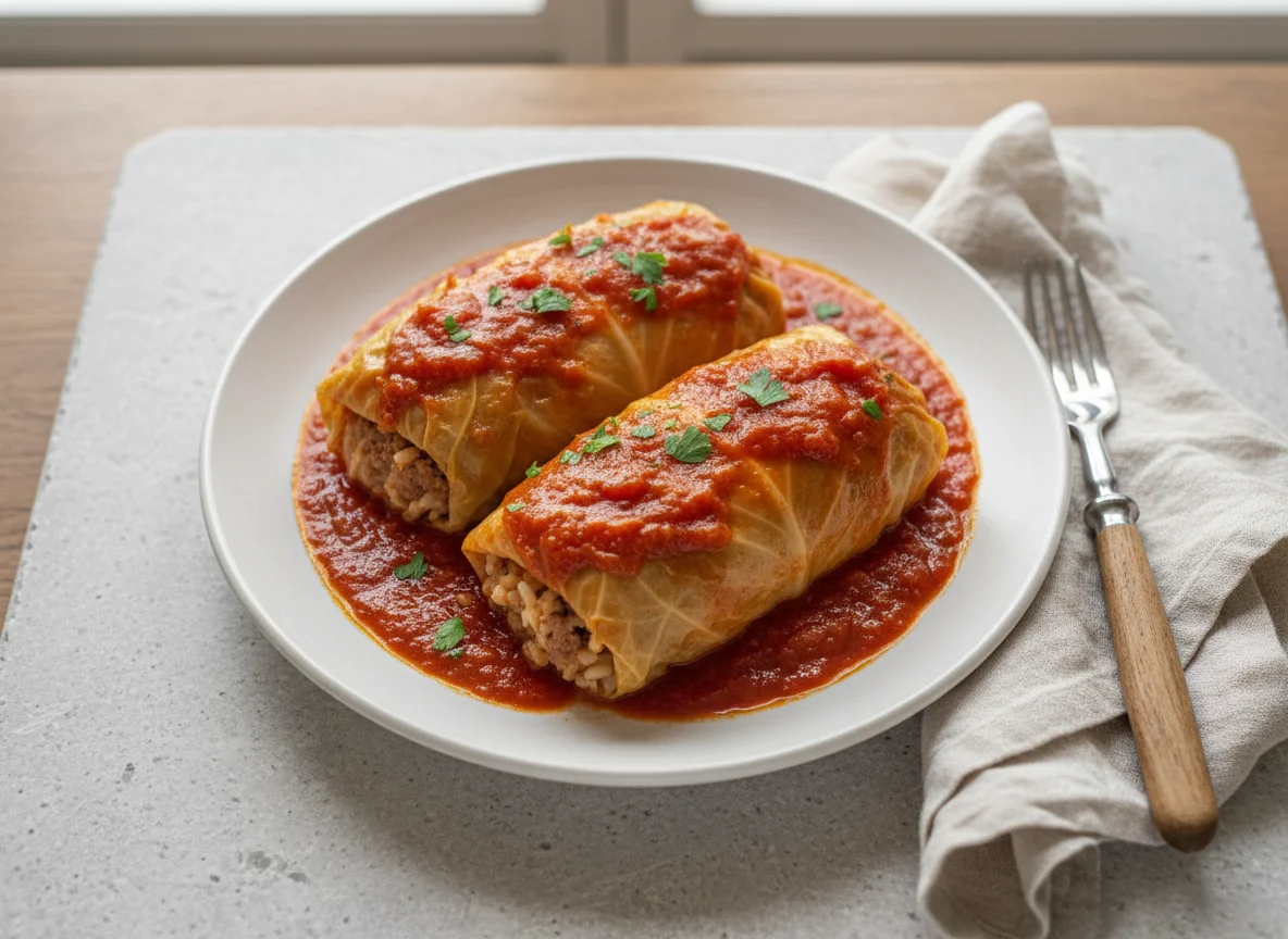 Kohlroulade mit Tomatensauce photo