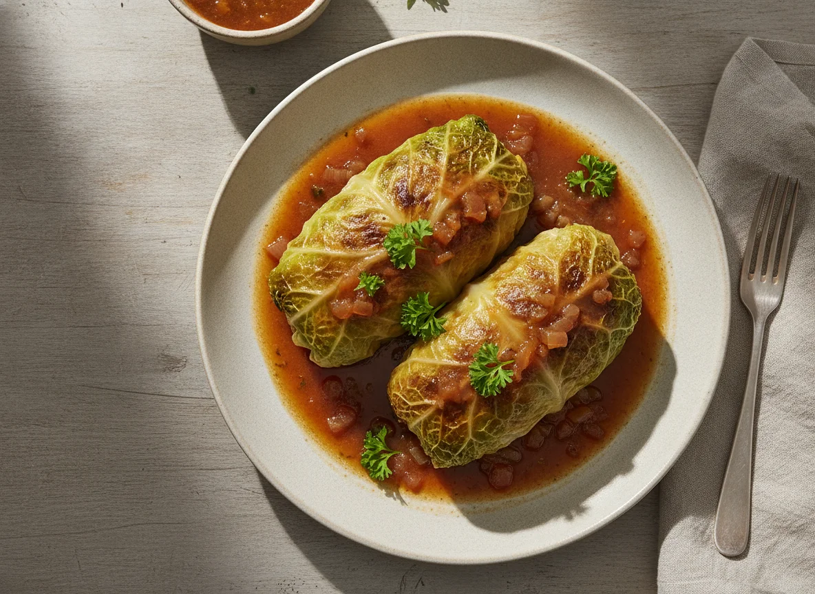 Kohlrouladen mit Sauce photo