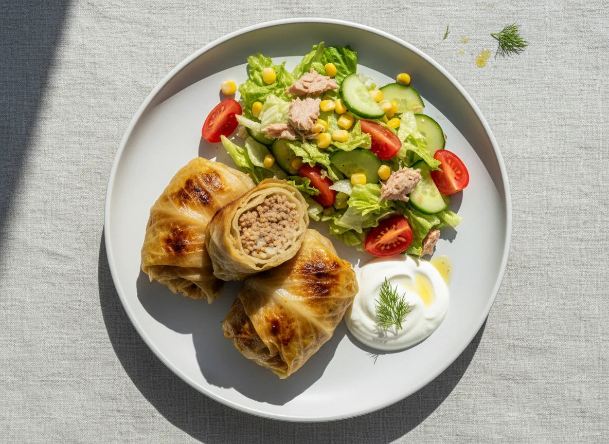 Kohlrouladen mit Thunfischsalat und Joghurt photo