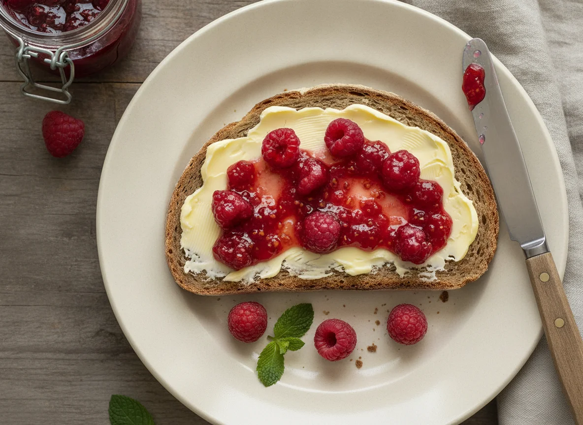 Konfitürenbrot mit Butter photo