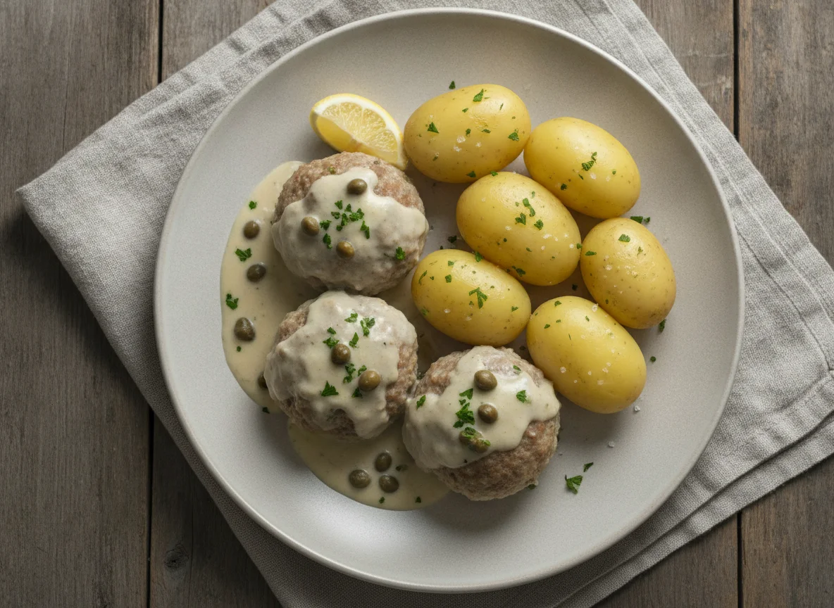 Königsberger Klopfe mit Salzkartoffeln photo