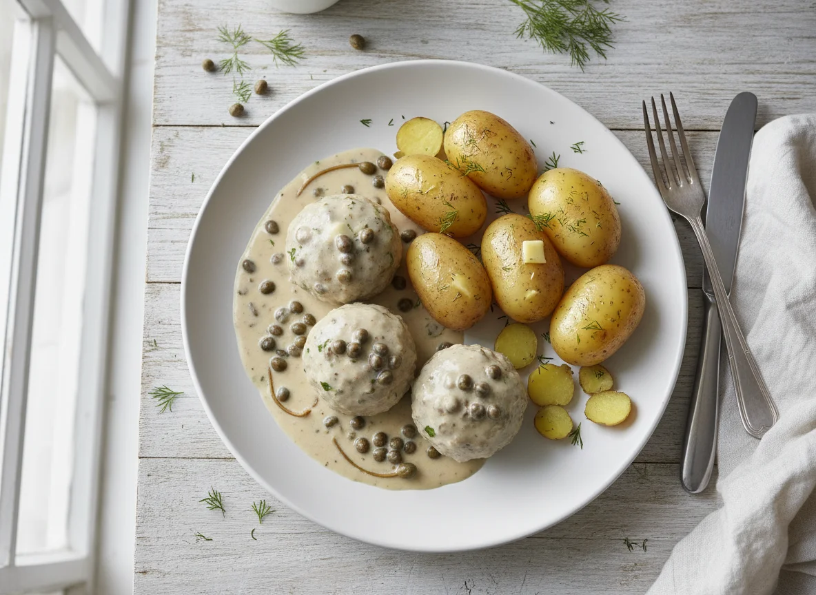 Königsberger Klopse mit Salzkartoffeln photo