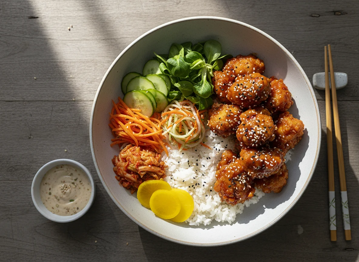 Koreanische Hähnchen-Reis-Bowl photo