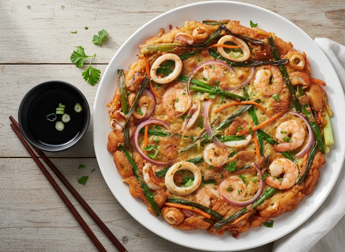 Koreanischer Meeresfrüchte-Pfannkuchen (Haemul Pajeon) photo