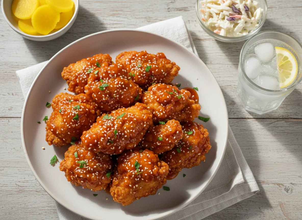 Koreanisches gebratenes Hähnchen mit süß-saurer Soße photo