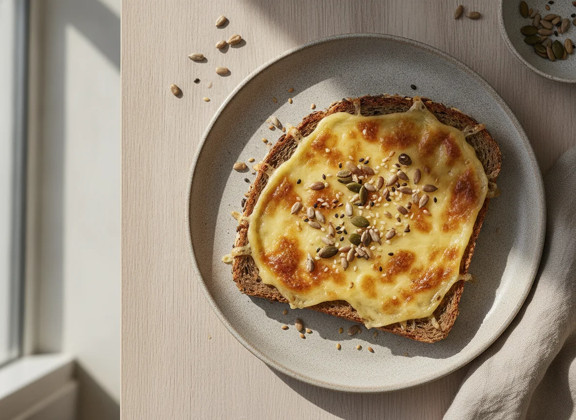 Körnerbrot mit Käse überbacken photo