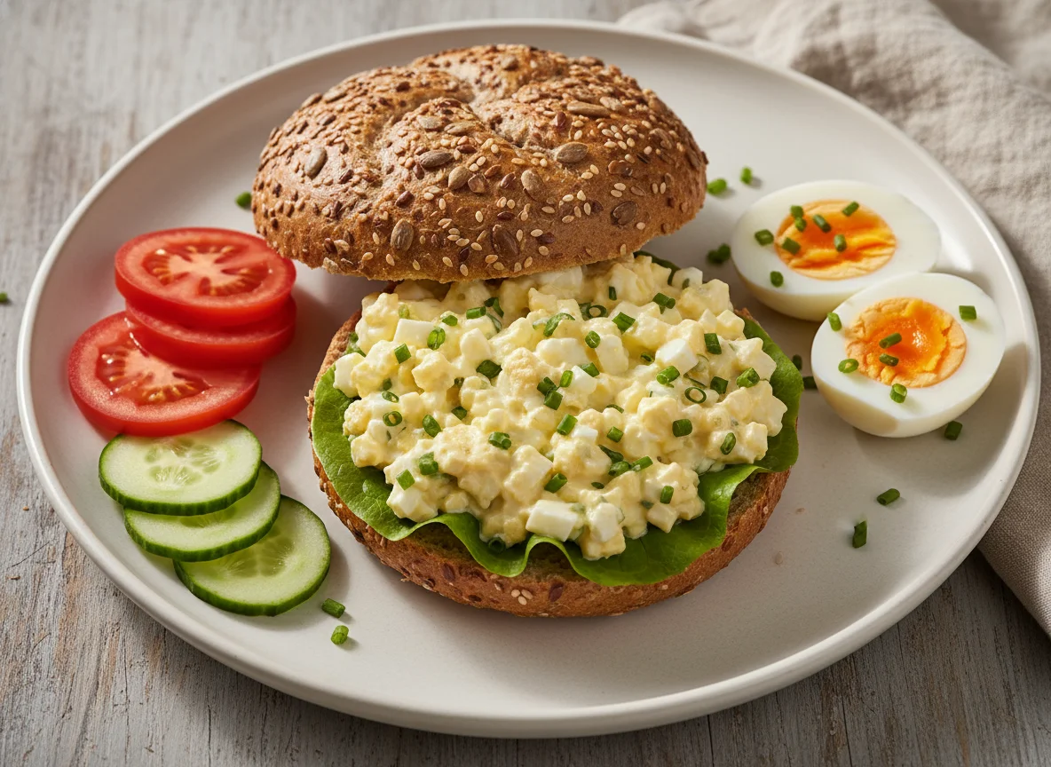Körnerbrötchen mit Eiersalat photo