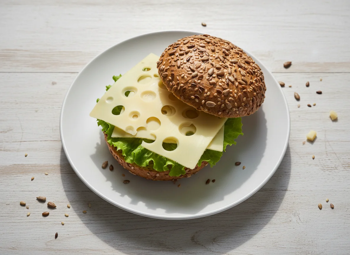 Körnerbrötchen mit Käse und Salat photo