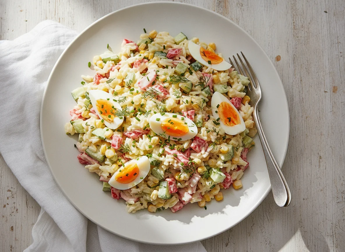 Krabbensalat mit Reis und Gemüse photo