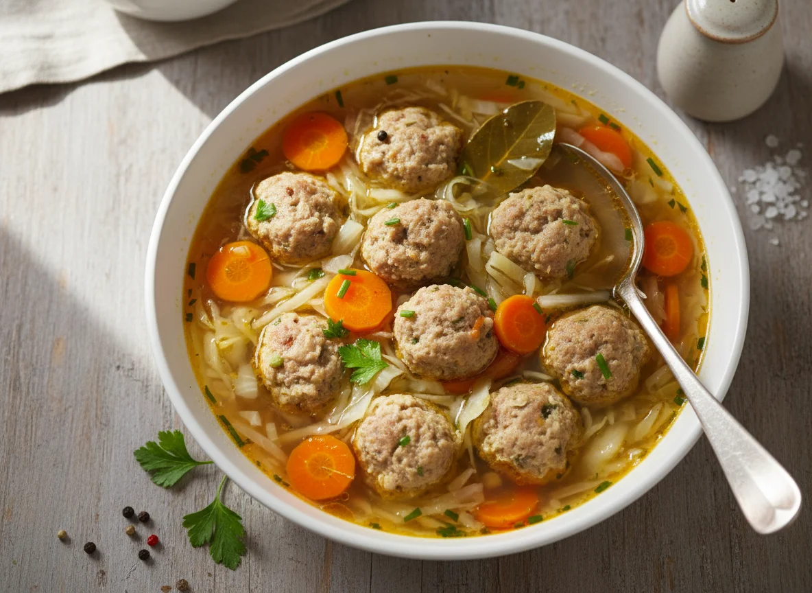 Kraut- und Fleischklößchensuppe photo