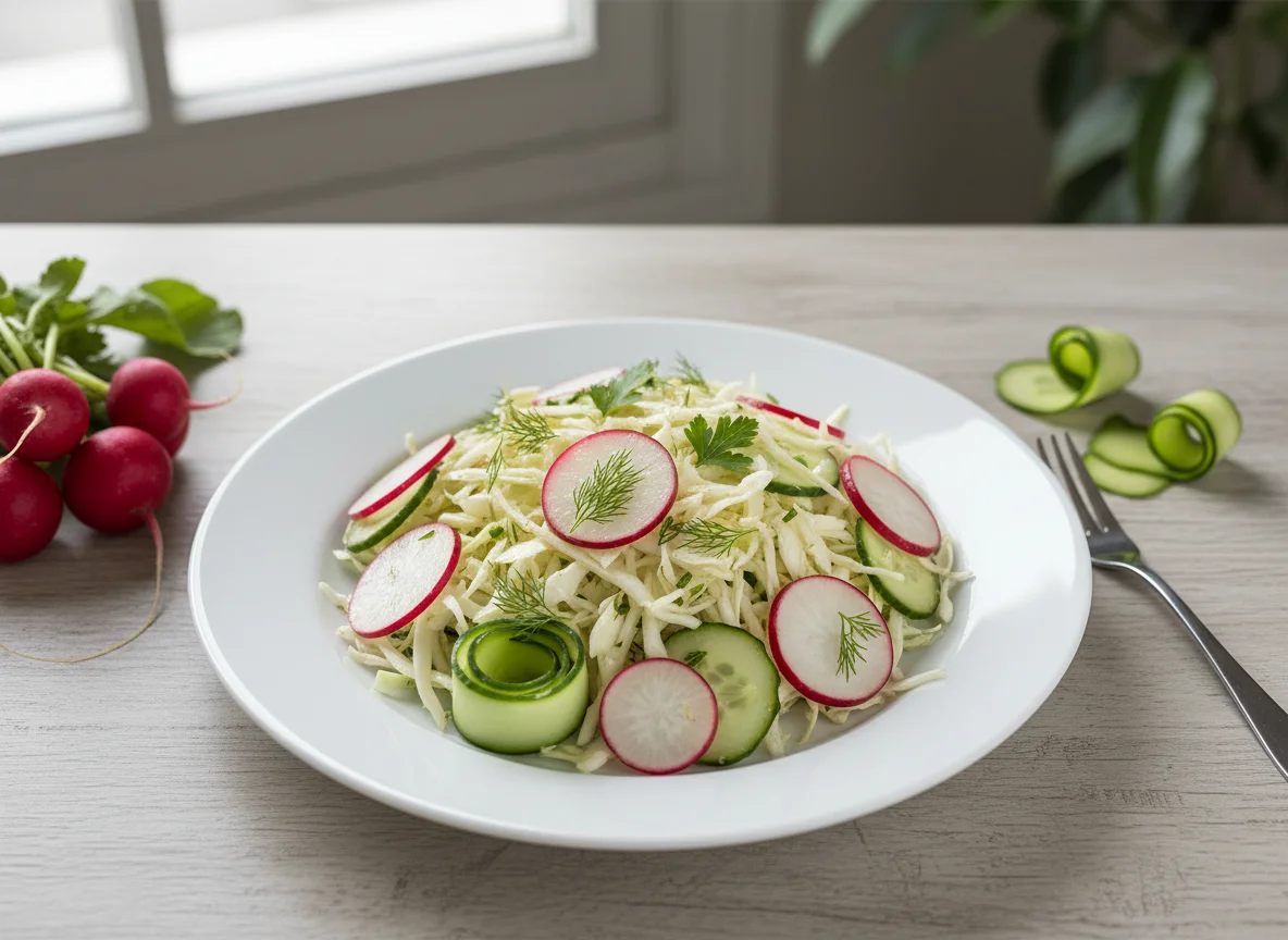 Krautsalat mit Radieschen und Gurken photo