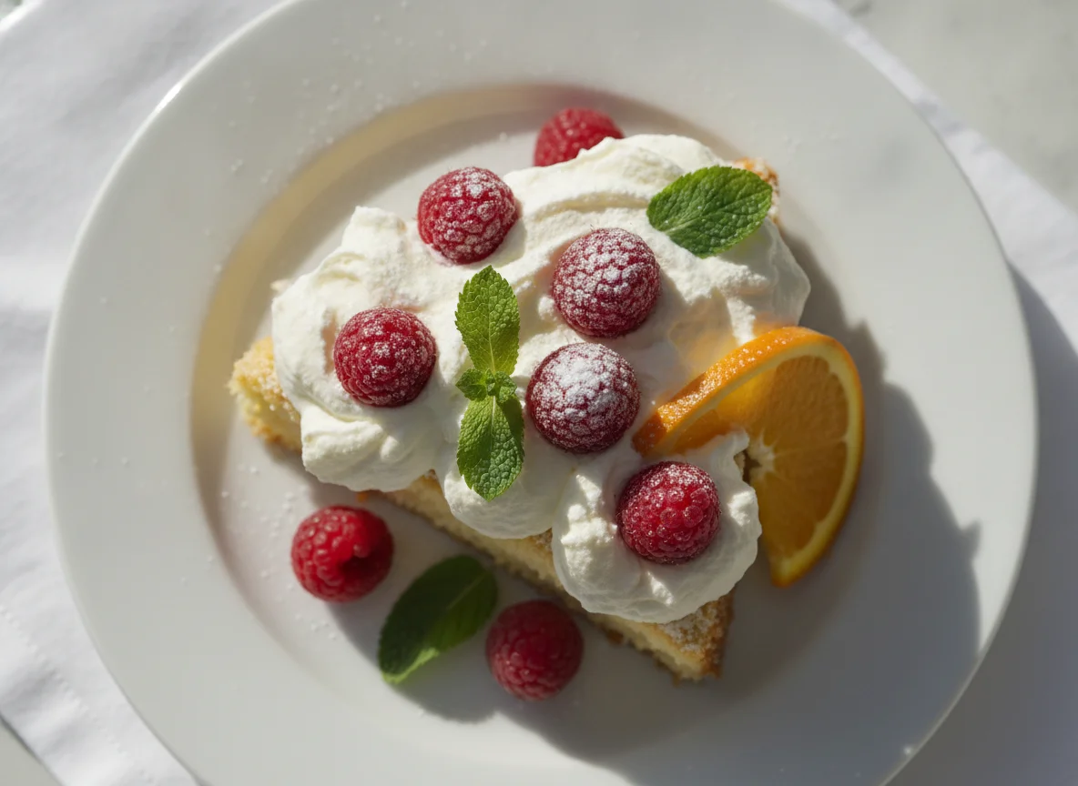 Kuchen mit Sahne und Beeren photo