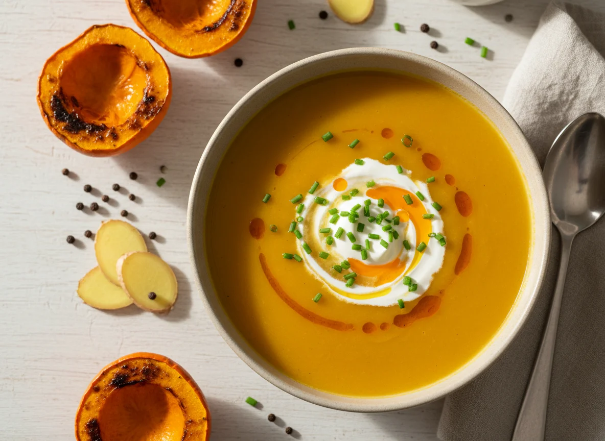 Kürbiscremesuppe mit Sauerrahm photo