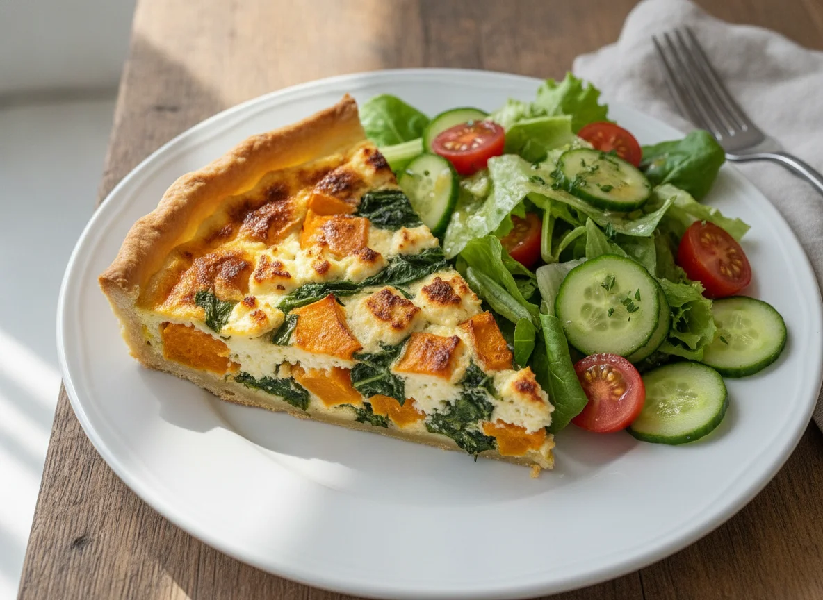 Kürbis-Feta-Quiche mit Beilagensalat photo