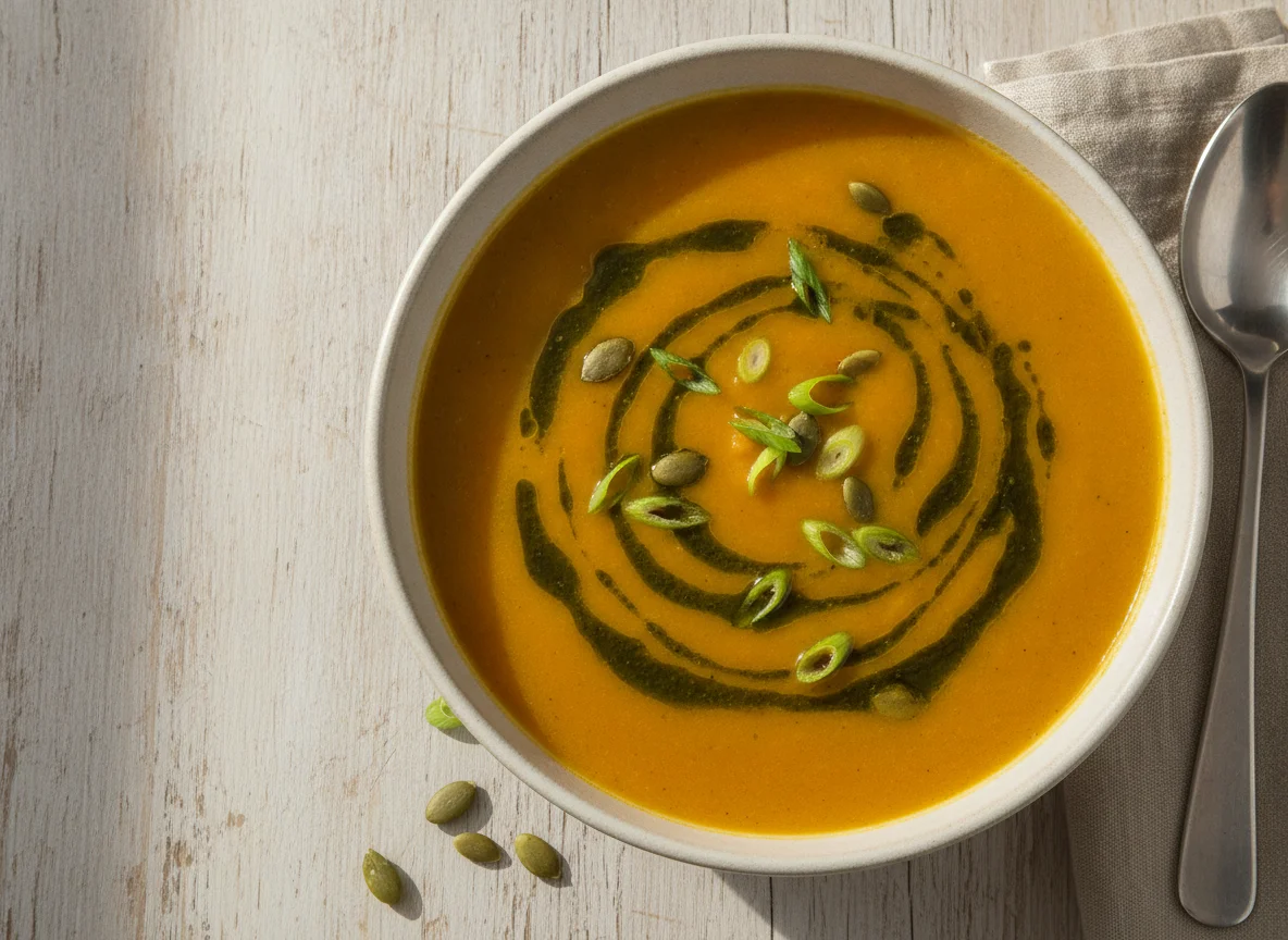 Kürbis-Karotten-Suppe mit Kürbiskernöl photo