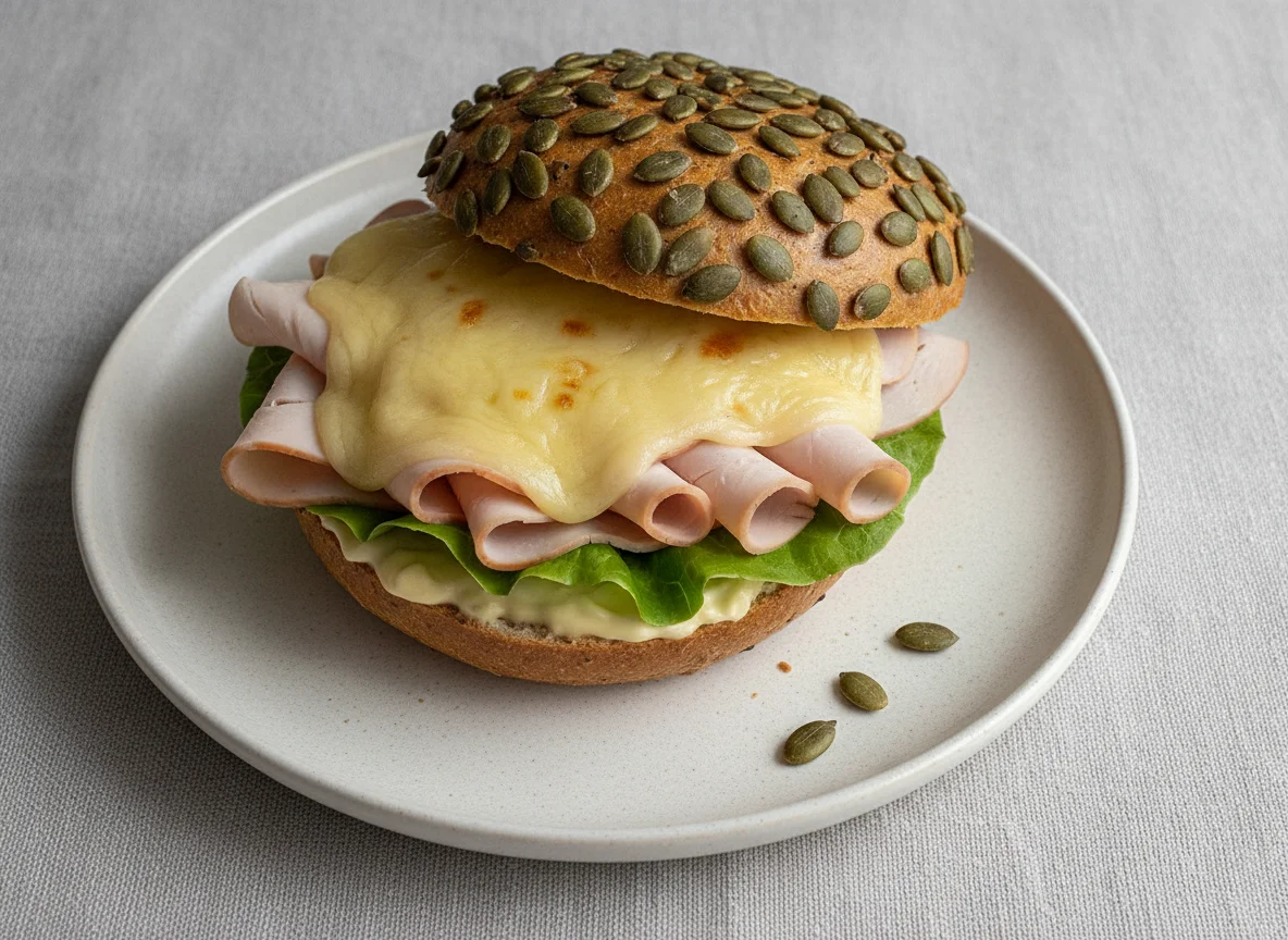 Kürbiskernbrötchen mit Putenbrust photo