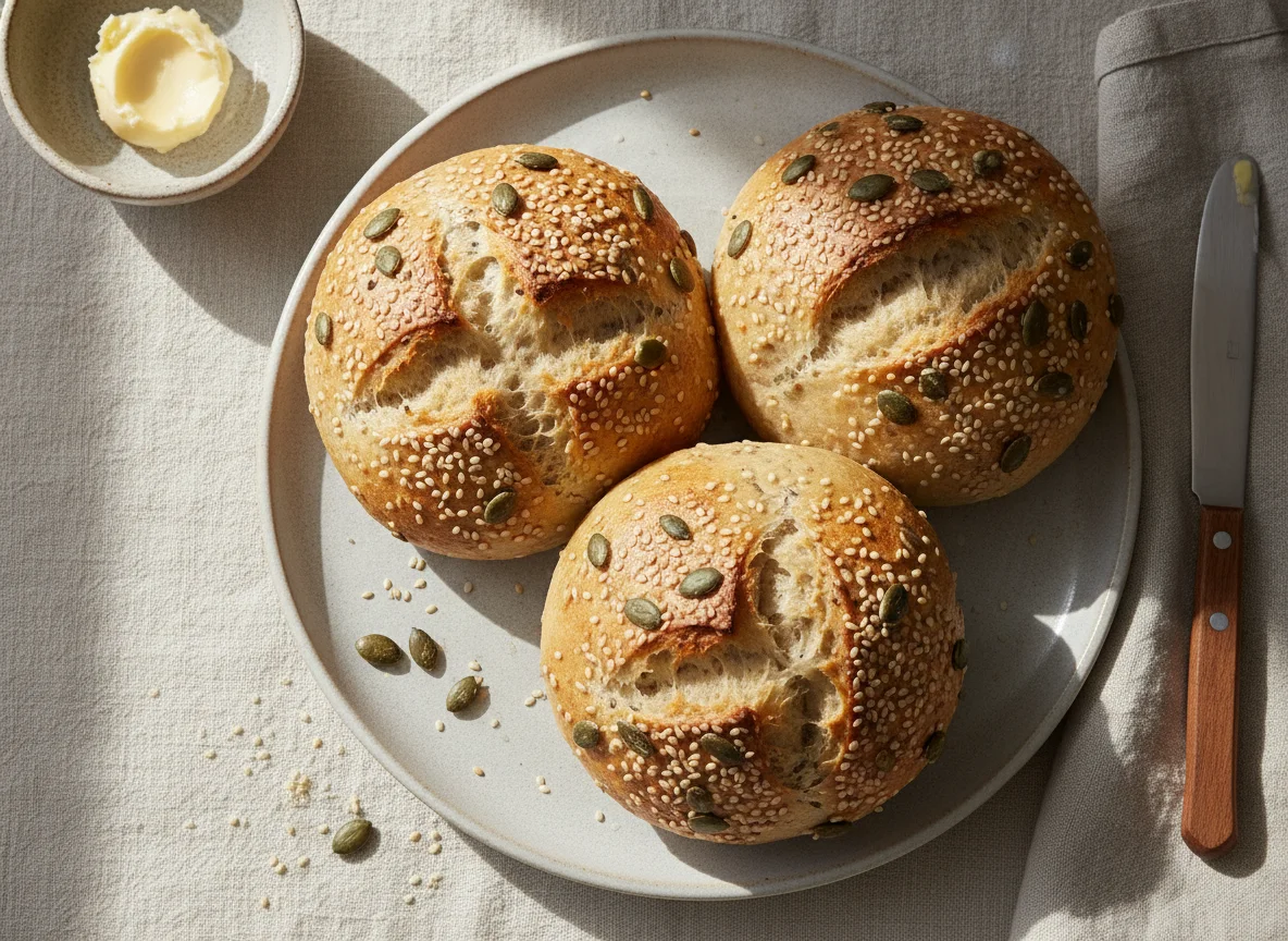 Kürbiskernbrötchen mit Sesam photo